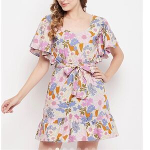 PURPLE FLORAL POPLIN PRINT MINI DRESS